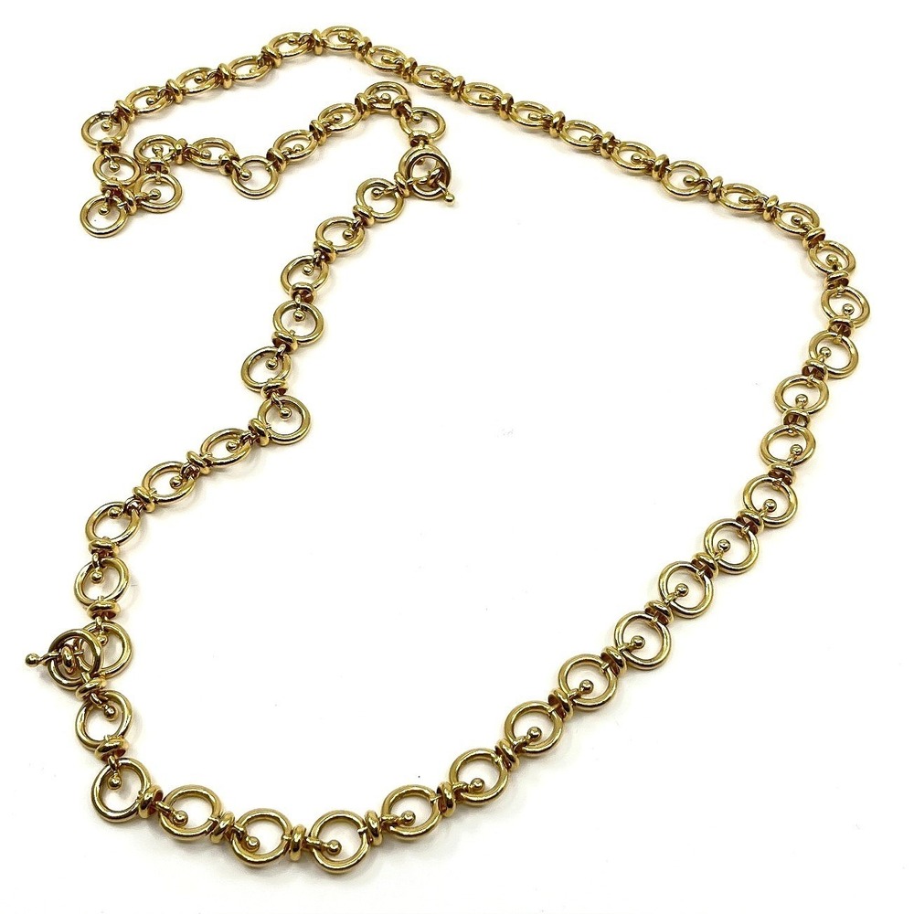 Vintage Retro Gold Tone Linked Open Circle Statement Chain Necklace 24" Classic